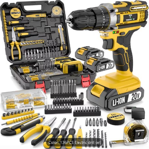 20V Cordless Drill & Home Tool Set Kit - 136 parts