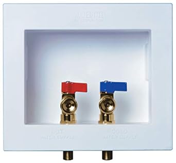 82052 DU-ALL Dual-Drain Washing Machine Outlet Box - Quarter-Turn Brass Valves Installed, 1/2" Sweat Connection, White Plastic