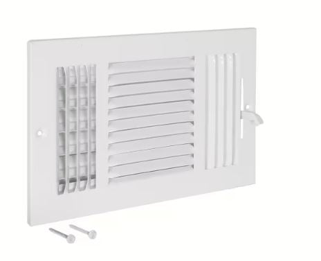 10x6" Air Vent Register, 3 Way Air, Ceiling & Wall, white, hvac