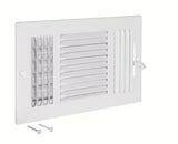10x6" Air Vent Register, 3 Way Air, Ceiling & Wall, white, hvac