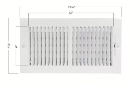 12x6" Vent Cover Register, 2 Way Air, Ceiling & Wall