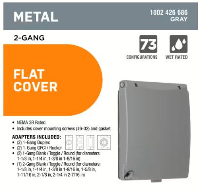 2-Gang Metallic Weatherproof Flat Cover, Gray