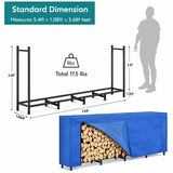 5.4 ft Heavy-Duty Adjustable Size Metal Firewood Rack + Cover