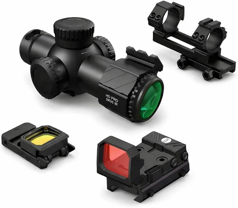 3X30 Tactical Rifle Scope & Foldable Red Dot Combo & Mount