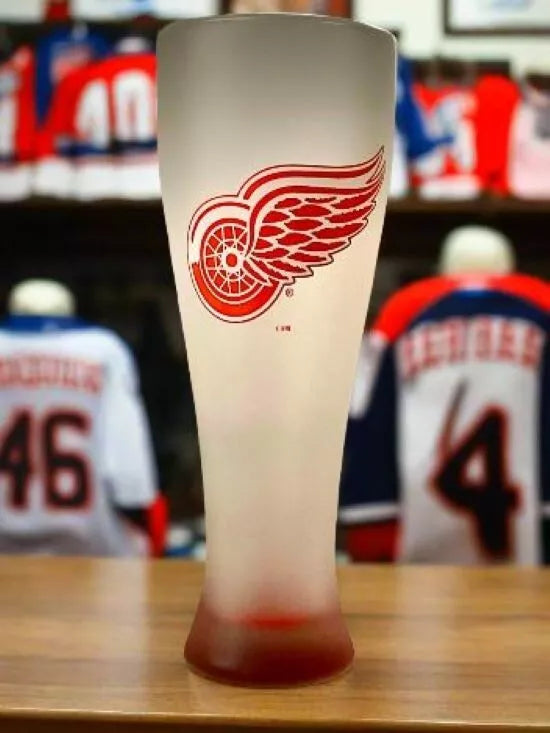 9" Detroit Red Wings 18oz Pilsner Beer Glass Cup, Frosted, NHL Licensed