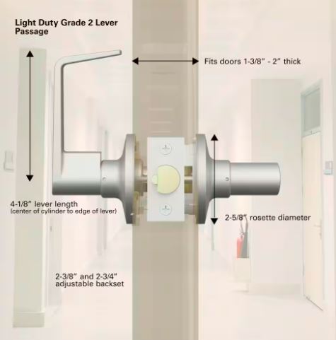 Light Duty Passage Lever Door Handle- Satin Chrome  -Universal Hardware