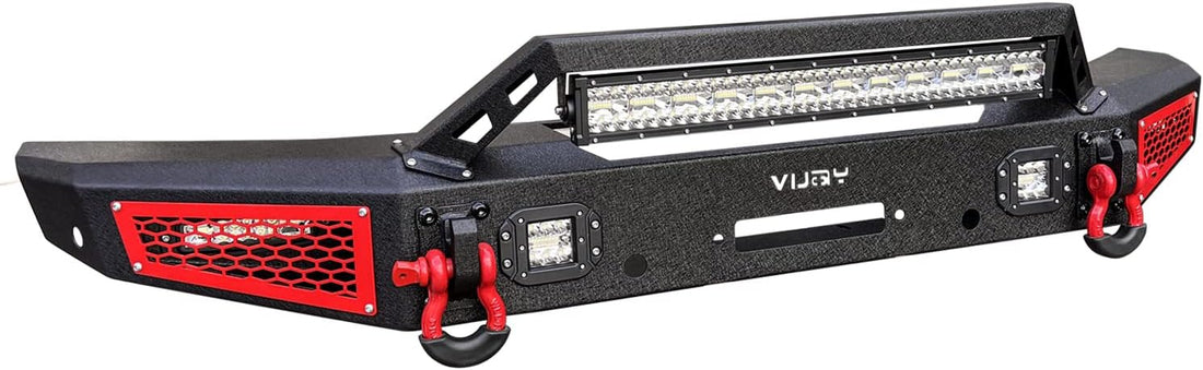 Jeep Heavy-Duty Front Bumper with Red Accents, LED Lights & Winch Plate - Vijay