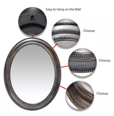 Sonore Oval Victorian Antique Silver Wall Mirror 24" x 30"