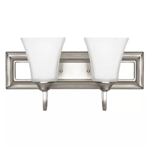 Sunset Lighting 2-Light Vanity, Frosted Milk Glass, Satin Nickel, Dimmable cheap discounted