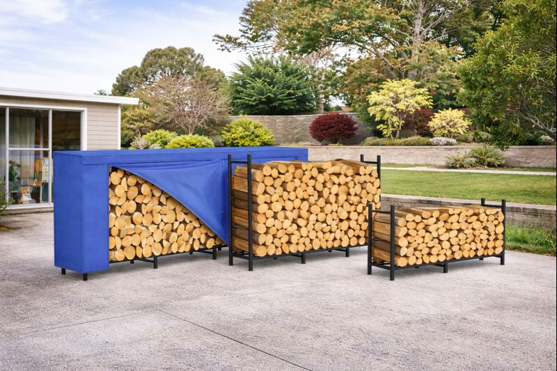 5.4 ft Heavy-Duty Adjustable Size Metal Firewood Rack + Cover