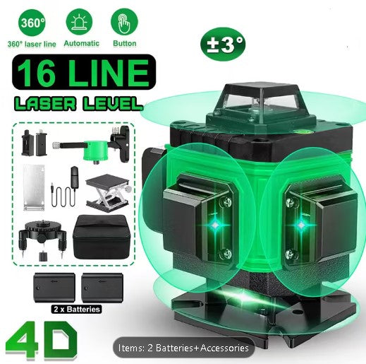 4D 16-line 360° Auto-leveling Luxury Laser Line Level Tool & Kit