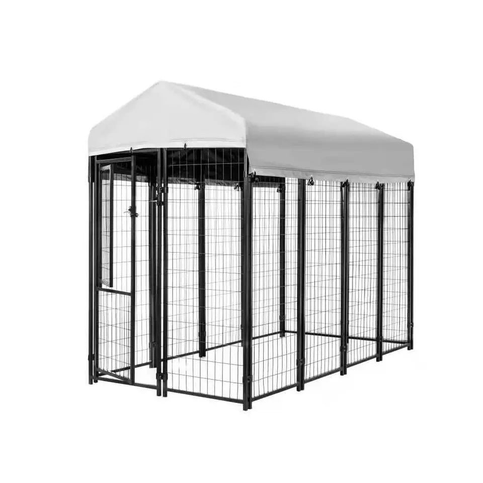 Dog Kennel - Outdoor - Solid Steel - Waterproof Cover - 6'H x 8'L x 4'W