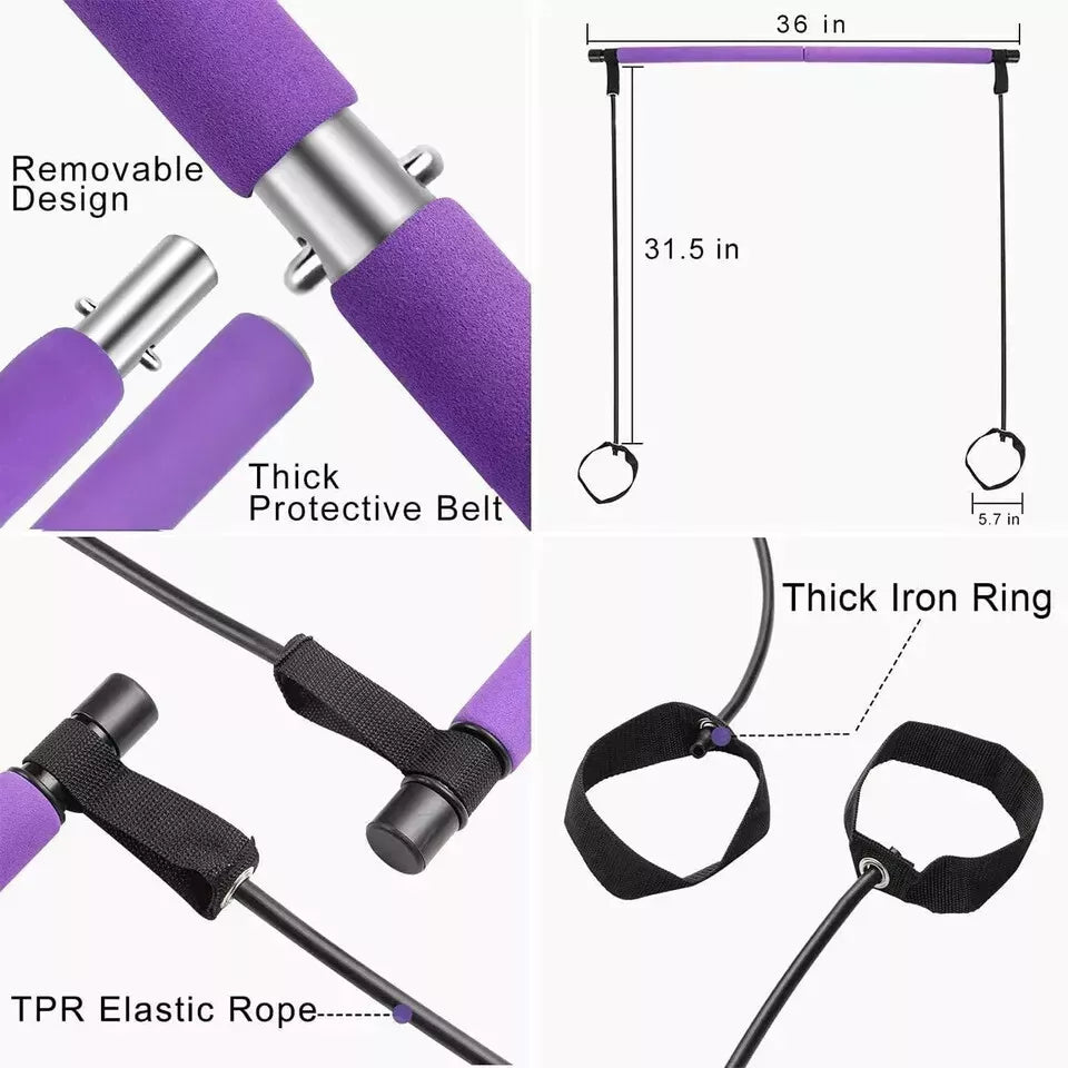 Portable Pilates Bar Kit Resistance Band & Exercise Stick