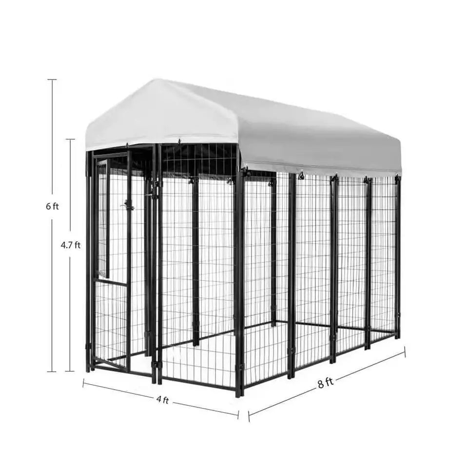 Dog Kennel - Outdoor - Solid Steel - Waterproof Cover - 6'H x 8'L x 4'W