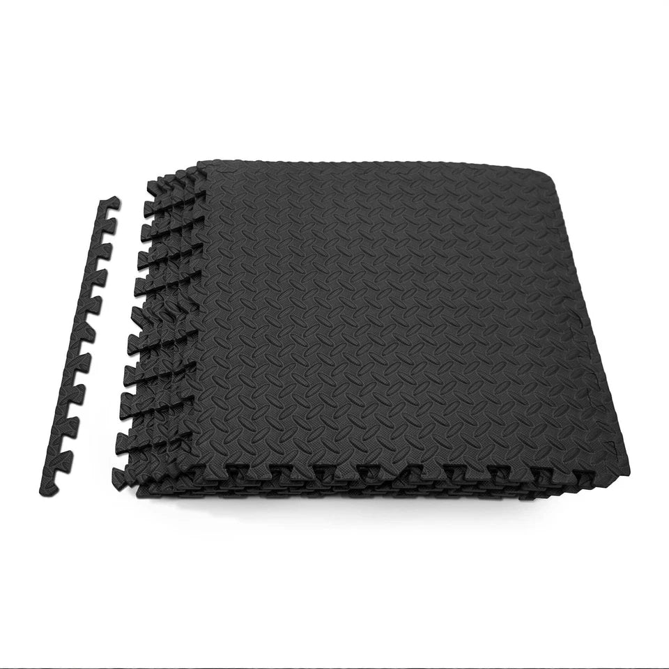Foam Gym Flooring Exercise Mats – 48sqft– Black 24"x24" (12-Piece Set + 24 Edges)